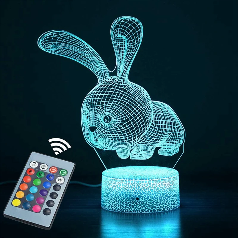 

3D Night Light for Kids,Rabbit 3D Illusion Lamp with Press Switch&Remote Control,16 Colors Changing,Perfect Gifts