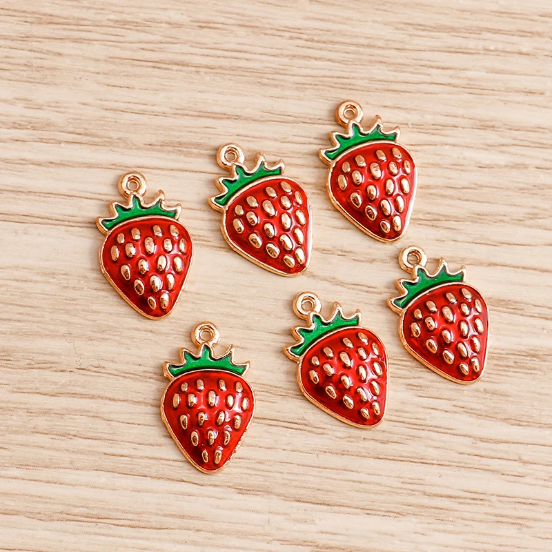 

10pcs 10*16mm Mini Enamel Strawberry Charms for Pendants Necklaces Earrings Bracelets Handmade Jewelry Making Crafts Decoration
