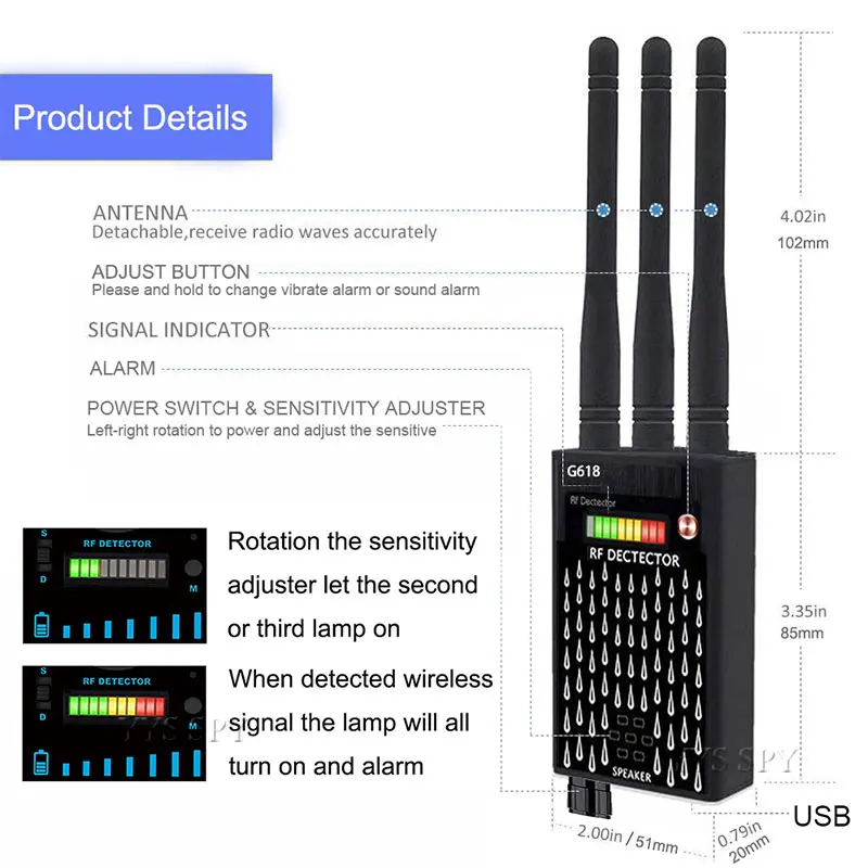 

GSM GPS Signal Wireless Detector Professional RF Micro Wave Sensor Anti-candid Cam Finder Tracker Security Alarm Sensing Device