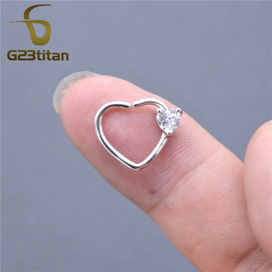 G23titan Серебро Любовь Сердце Стиль уха Daith пирсинг Кольца Кристалл Спиральные серьги имитация пирсинга перегородка кольцо в нос ювелирные изделия для тела