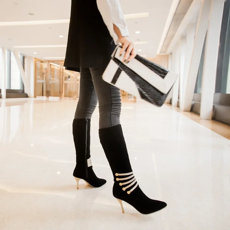 

2020 Sexy Party Boots Fashion Suede Leather Shoes Women Over The Knee Heels Boots Stretch Flock Winter High Boots Botas 34-43