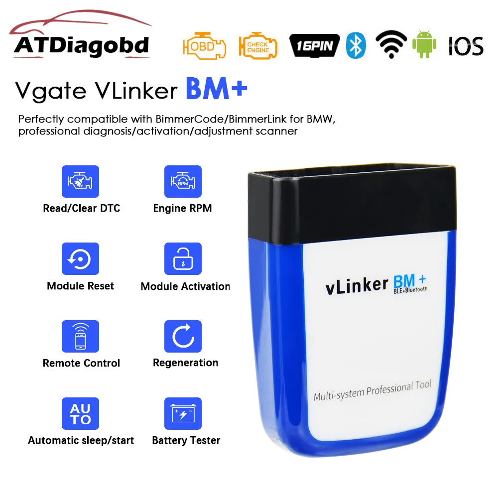 Оригинальный сканер OBD2 Vgate vLinker BM + для телефона Bluetooth 4 0 wifi OBD 2 Автомобильный