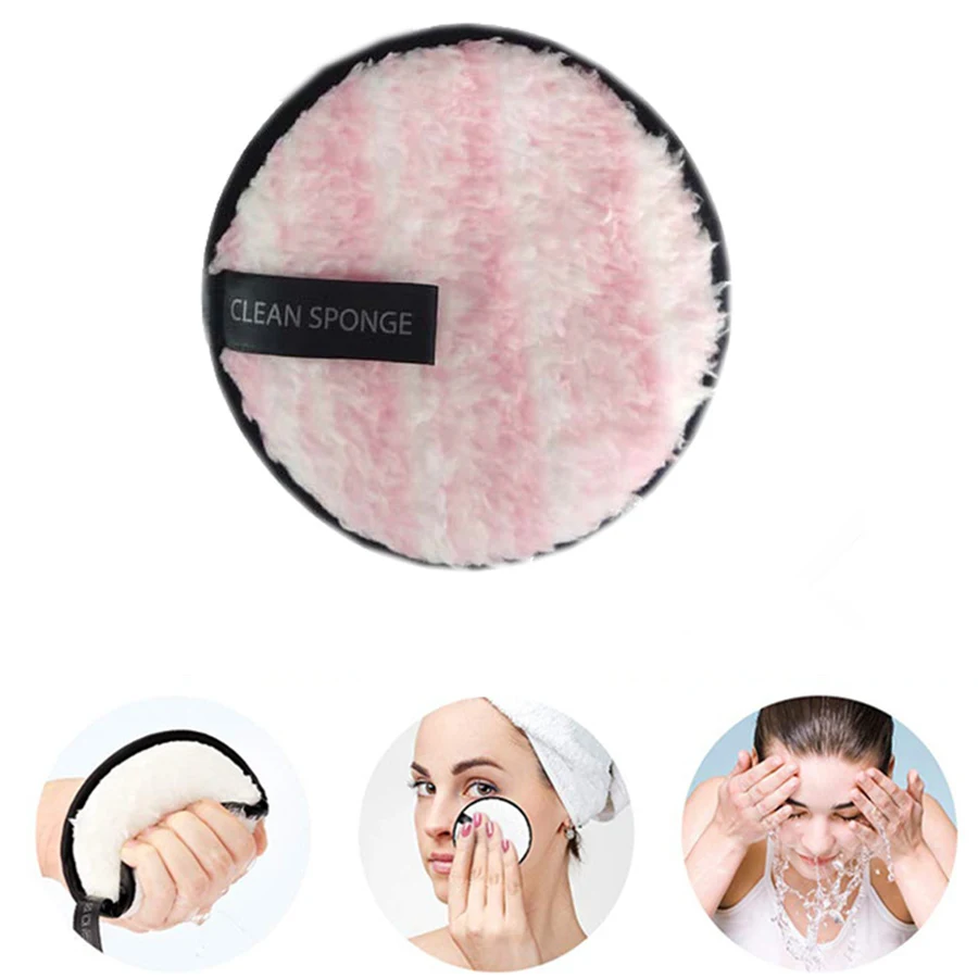 

1 @ #1 шт., многоразовые ватные диски для снятия макияжа с белыми и розовыми полосками, хлопковые салфетки из микрофибры, губка для снятия маки...