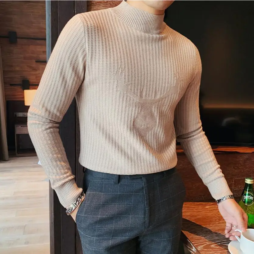British Style Clothing Men Warm Winter Turtleneck Sweater/Male Slim Fit Fsshion Leisure Set Head Sweaters/Man Knit Shirt 3XL