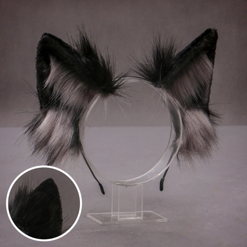 

2021 Lovely Faux Fur Wolf Ears Headband Realistic Furry Fluffy Animal Hair Hoop Lolita Anime Masquerade Cosplay Costume