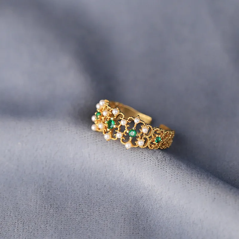 Винтажные новые золотые кольца с зеленым цирконом и жемчугом для женщин