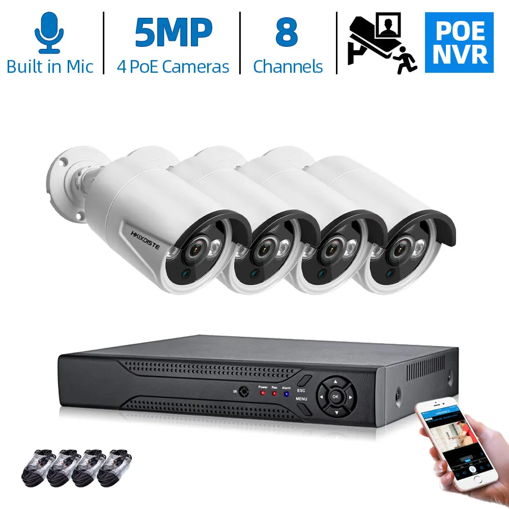 

8CH POE Network NVR CCTV System Kit Support Face Record 5MP IP Camera P2P IR Outdoor IP66 Weatherproof Security Surveillance Set