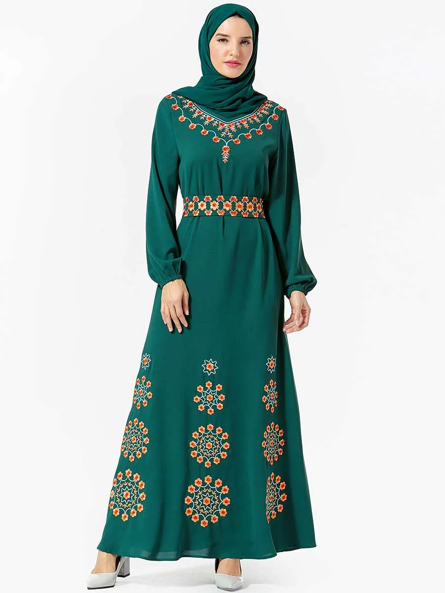

Elegant Embroidery Abaya Maxi Dress Hijab Muslim Long Robe Gowns Vestidos Kimono Middle East Eid Ramadan Arab Islamic Prayer