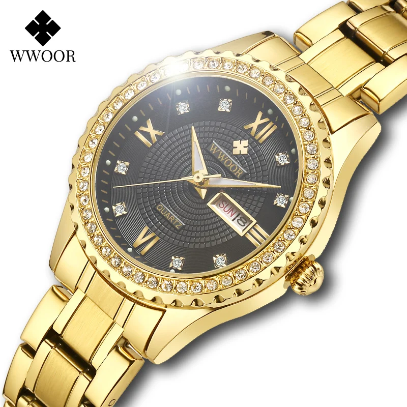 

WWOOR Luxury Dress Diamond Gold WristWatch Women Gift 2020 Date Waterproof High Quality Stainless Steel Fashion Lady Watch Woman