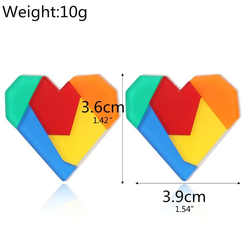 

Summer Sweet Candy Acrylic Rainbow Resin Stud Earrings Women Geometric Colorful Love Heart Earrings Fashion Jewelry