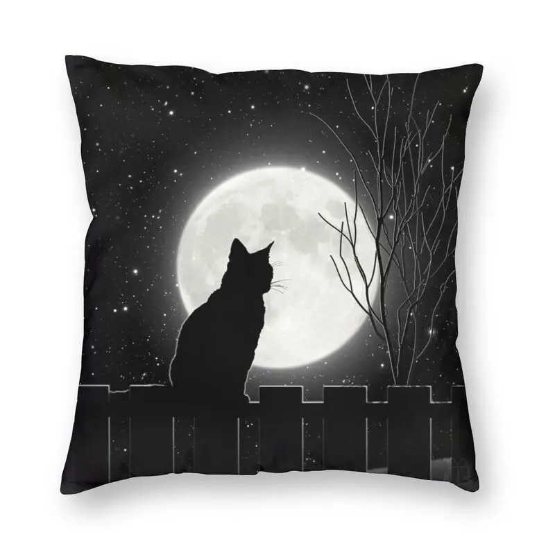 

Наволочка для подушки с изображением черной кошки, смотрящей на всю луну, декоративная наволочка для подушки с изображением животных из мультфильмов, 40x40, наволочка для дивана