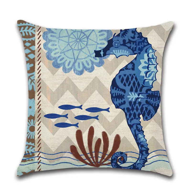 Морские декоративные подушки наволочка в морском стиле из хлопка и льна для