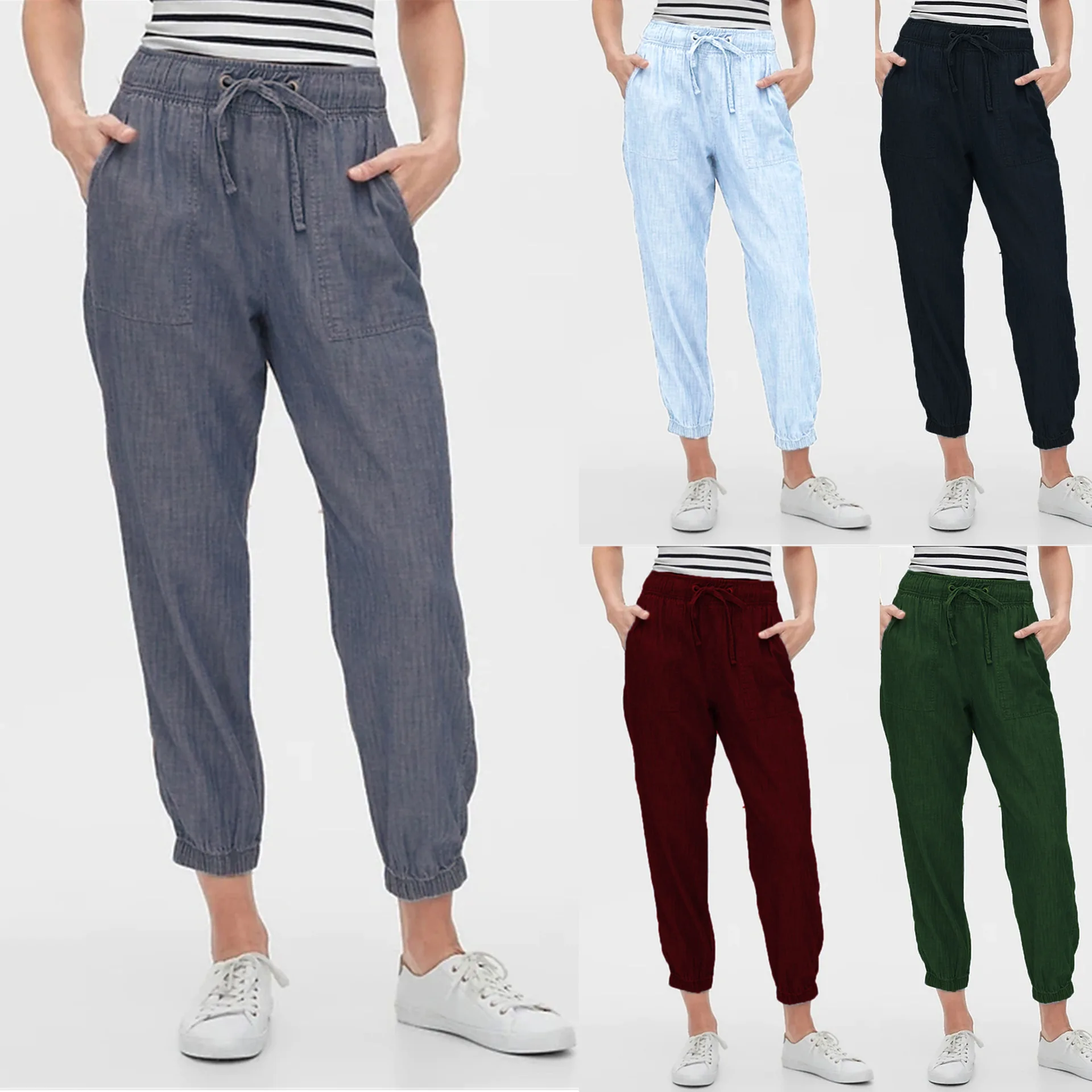 

Брюки женские летние, универсальные, с эластичным поясом, свободные, повседневные