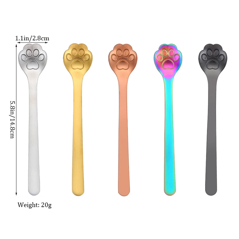

New 5Pcs Cat Claw Shape Coffee Stirring Spoons Rainbow Colored Dessert Ice Cream Tea Spoon Jam Honey Milkshake Stirring Spoon