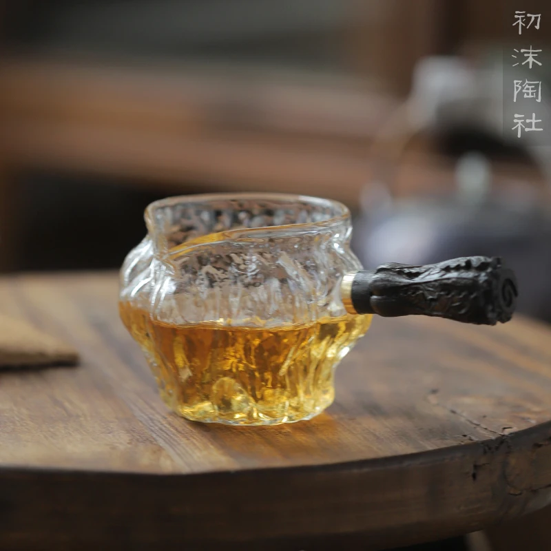 

★at the beginning of the Japanese manual heat-resistant hammer fair glass cup wooden handle hot transparent points a tea