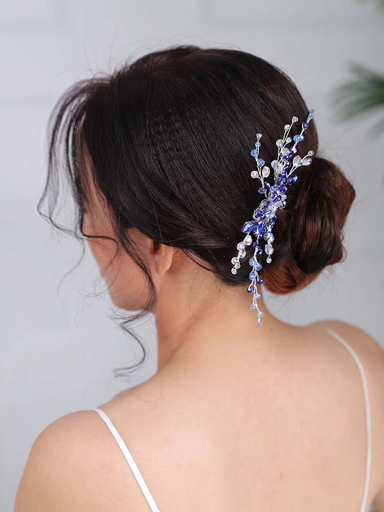 Богемная расческа для волос с синими кристаллами вуалетки пляжные свадебные