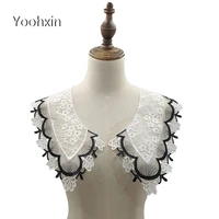 1 pair luxury white flower embroidery diy lace collar fabric sewing applique ribbon trim wedding dress guipure neckline decor