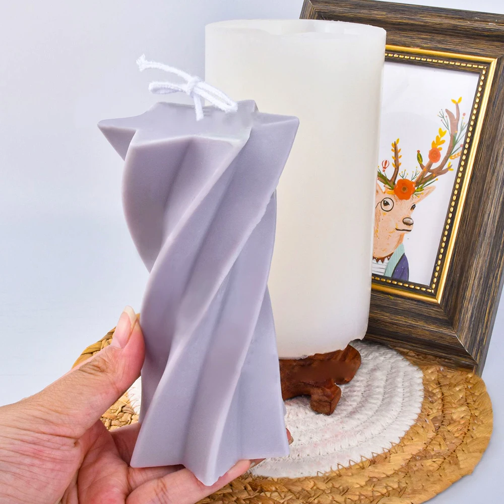 

6-pointed Star Twisted Column Scented Candle Silicone Mold DIY Handmade Fondant Cake Soap Plaster Epoxy Resin Aroma Candle Mould