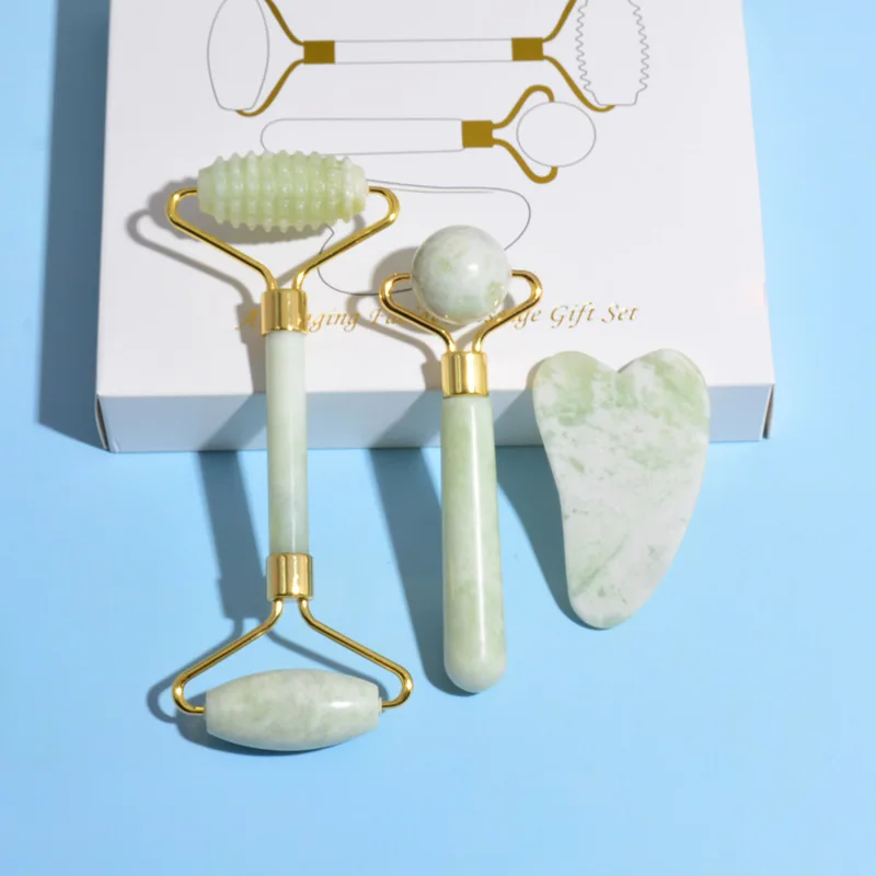 Массажер гуашный нефритовый с натуральным камнем для подтяжки глаз и