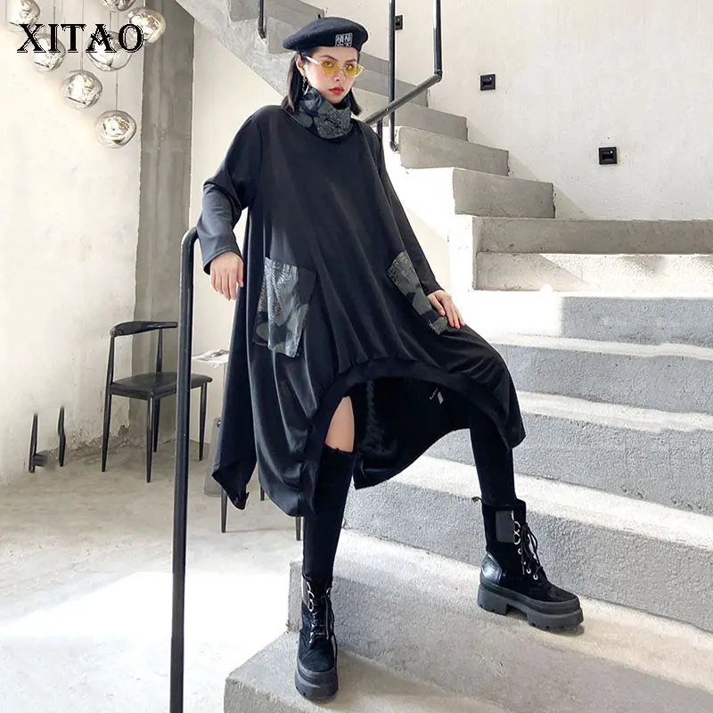 XITAO женский свитер с длинным рукавом и асимметричным воротником-хомутом уличная