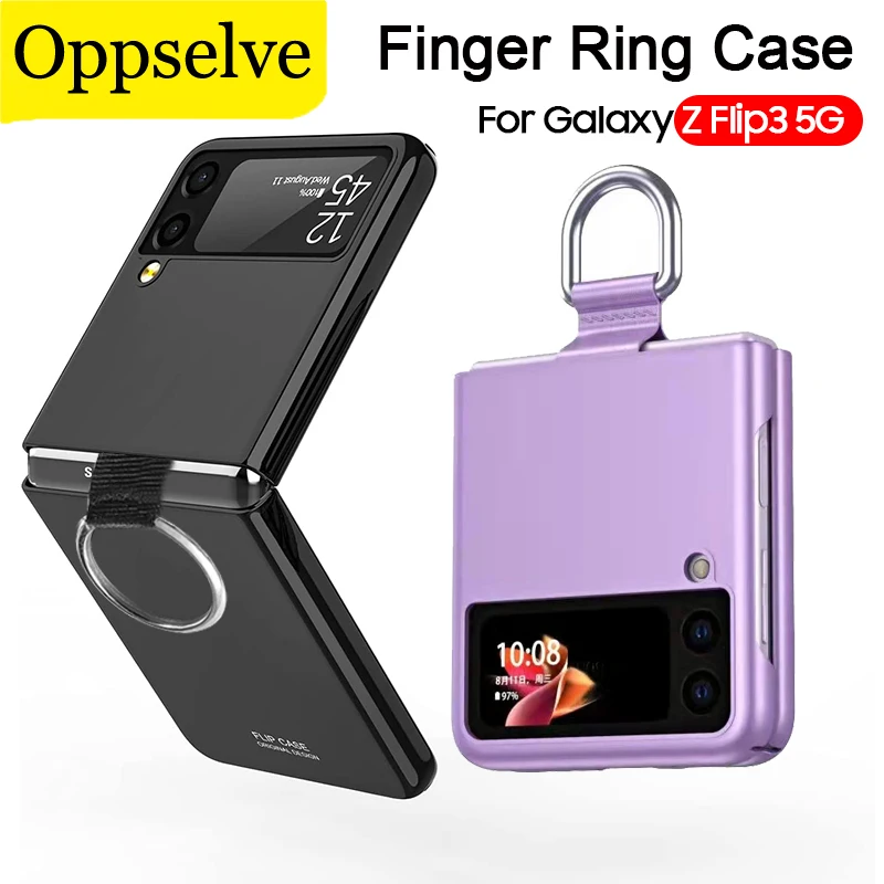 

For Samsung Galaxy Z Flip 3 Phone Case for Zflip3 Shell Membrane Integrated Protective Sleeve Shockproof Cover with Finger Ring