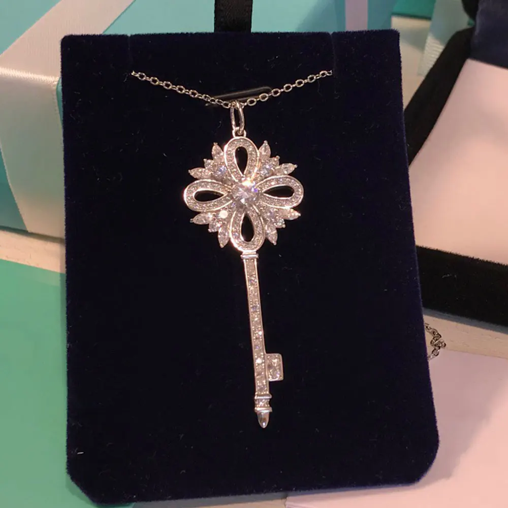 

AYBS Real 925 Necklaces High Quality TIFN Original 1: 1" Shining Crown Petal Key Pendant Logo" Necklaces Woman