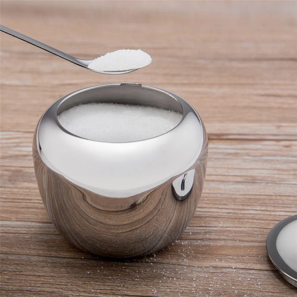 

Realand 18/8 Stainless Steel Apple Sugar Bowl Seasoning Jar Condiment Pot Spice Container Canister Cruet with Lid and Spoon