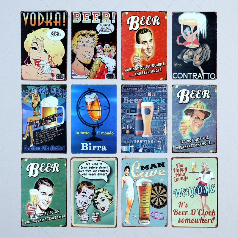 

Beer week Cerveza Vintage Metal Tintin Signs vodka Retro Plaque Wall Bar Home Rtrestaurant Decor Cuadros 30X20CM A-5517