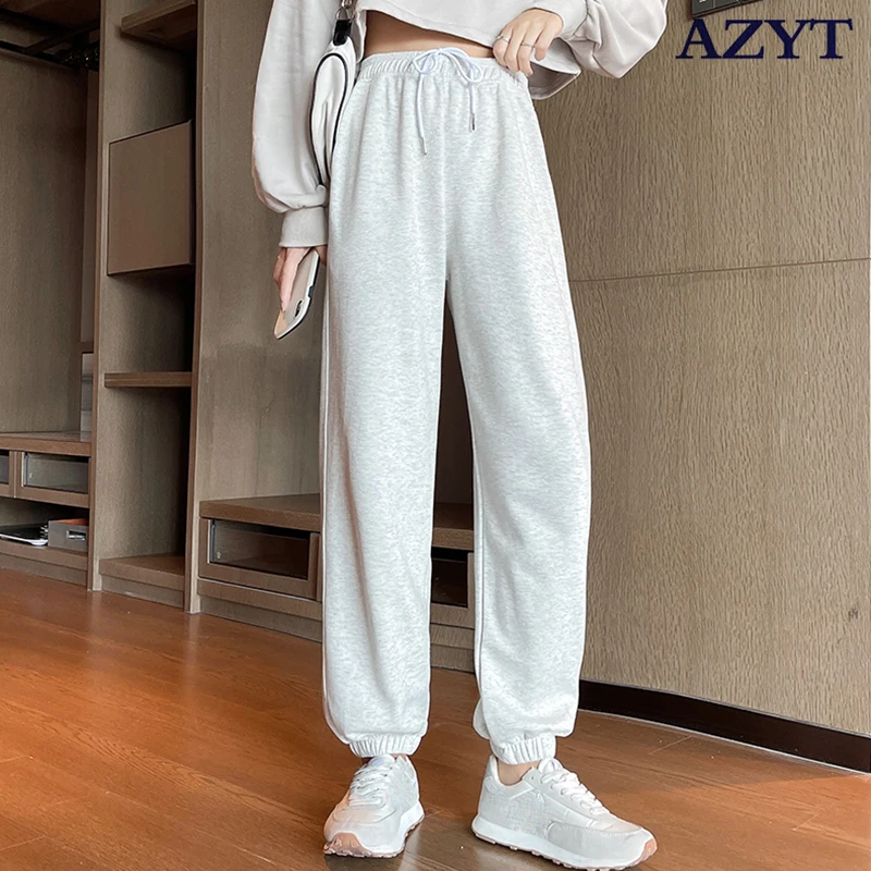 

Женские свободные спортивные брюки AZYT, повседневные однотонные шаровары в Корейском стиле с высокой талией, уличная одежда на осень-зиму 2021