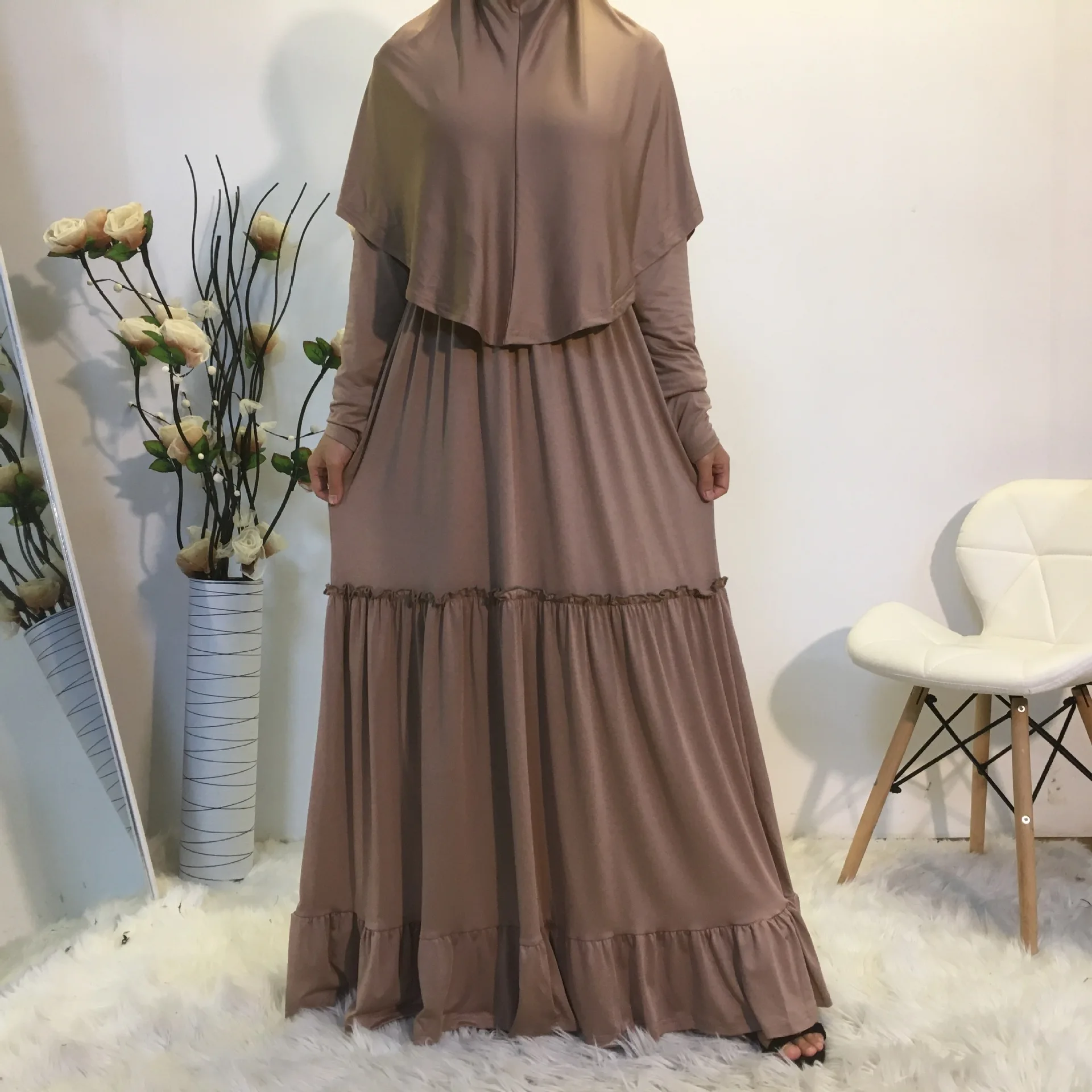 

Дубай Арабский мусульманский комплект из 2 частей хиджаб длинное платье для женщин ИД Рамадан молитвенная одежда Vestidos Mujer Khimar Musulman мароккан...