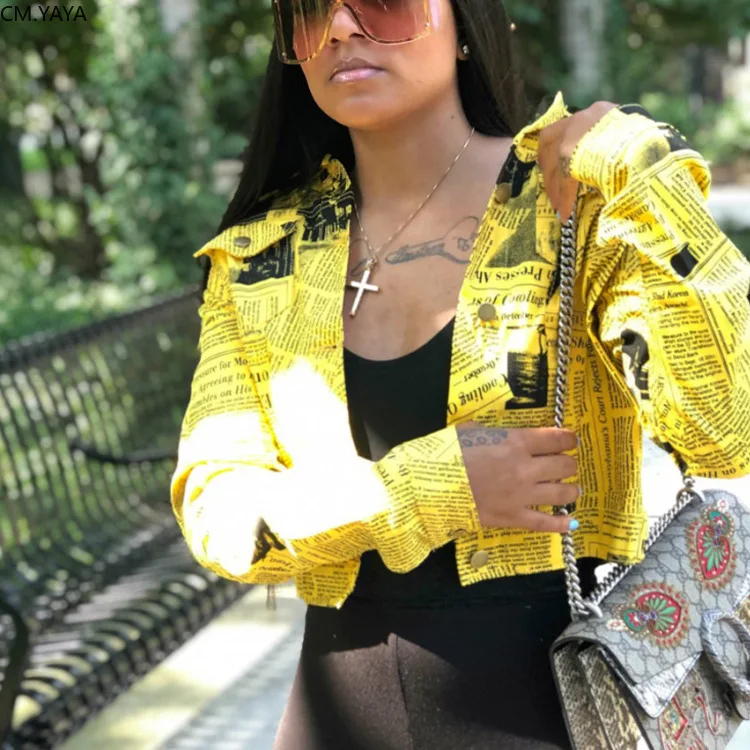 Новинка 2019 осенне зимние женские куртки с длинным рукавом и принтом газетных