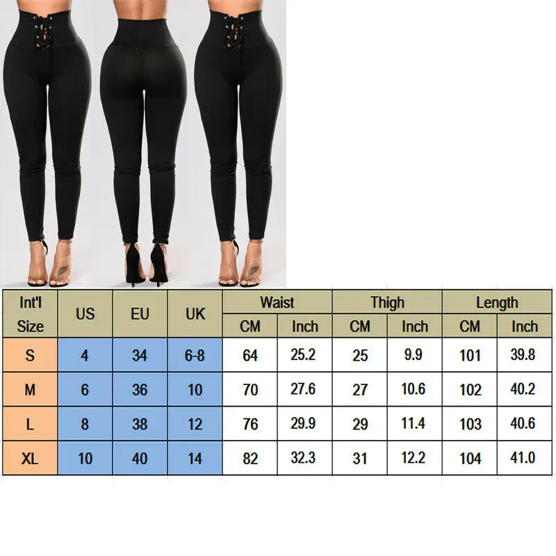 

Women Lady Pencil Stretch Casual Jeggings Skinny Pants High Waist Slim Trousers High Waist Drawstring Pants