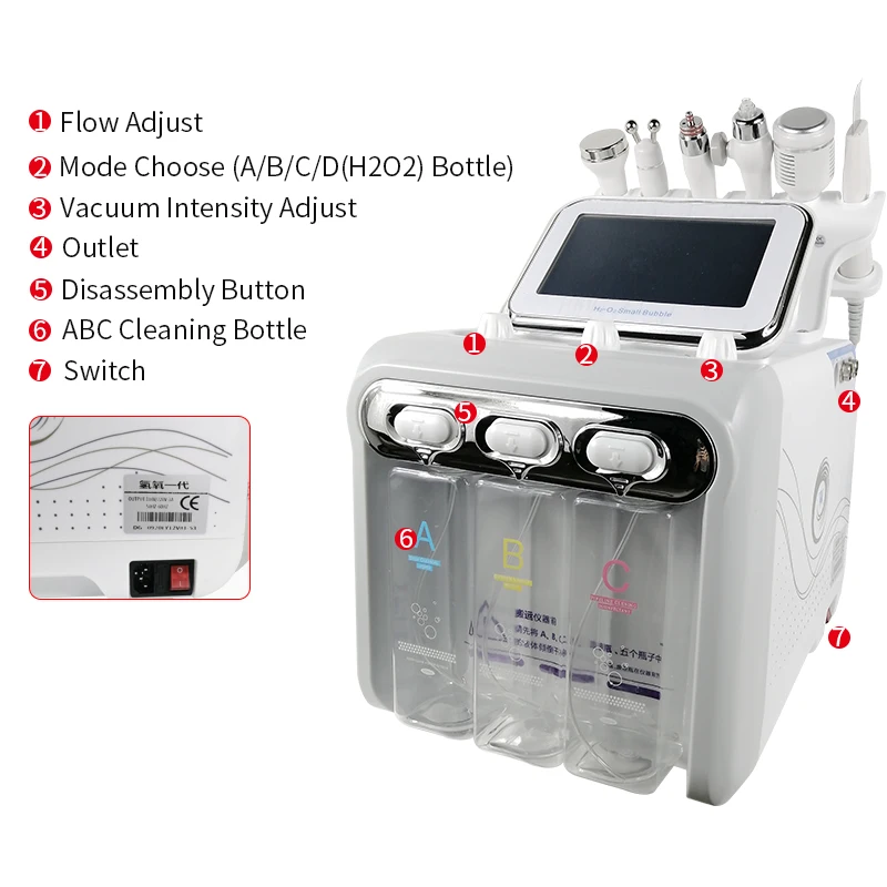 

Hydrogen Oxygen Facial Machine 6 in 1 Vacuum Face Cleaning Hydro Water Oxygen Jet Peel Machine Hydro Dermabrasion Facial Sprayer