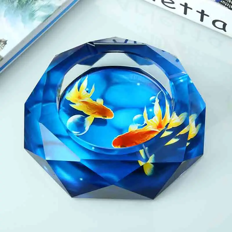 

Crystal Glass Ashtray Blue Ocean Ash Tray Luxurious Boutique Gift Household Living Room Smoking Holder Fashion European Style