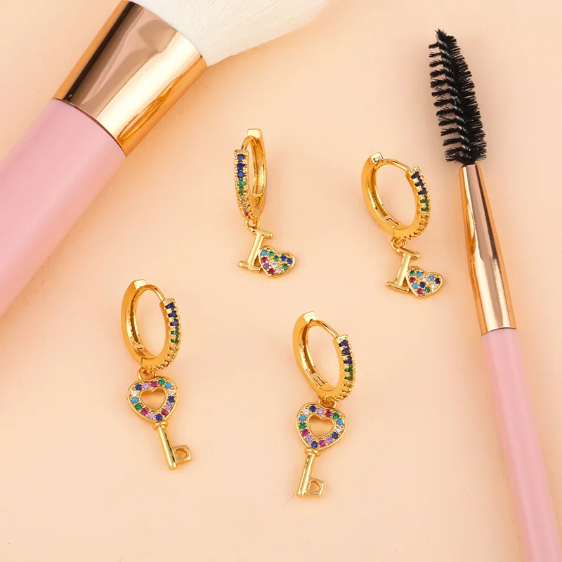 OCESRIO серьги с золотым ключом для женщин милые женские в форме сердца кристаллами