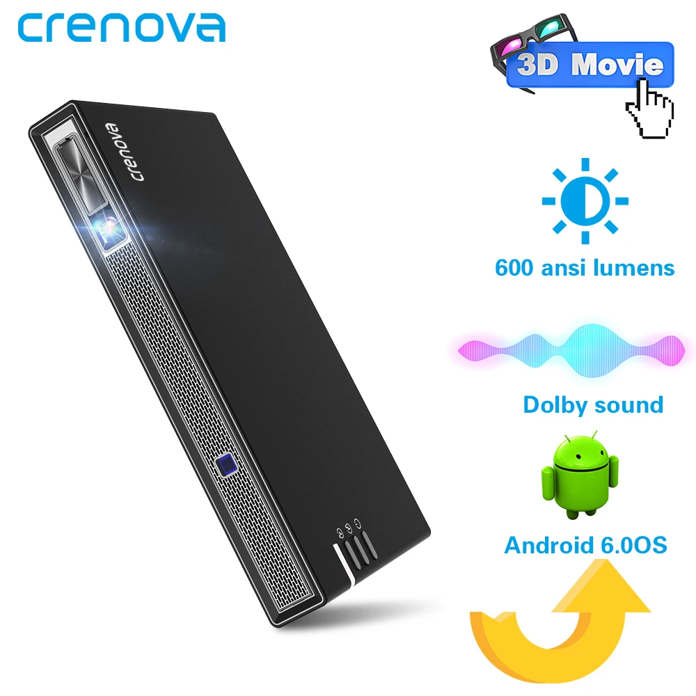 2019 новейший мини проектор CRENOVA с Wi Fi Bluetooth (опционально 2G 16G) Android для 4k видео 3D Dolby