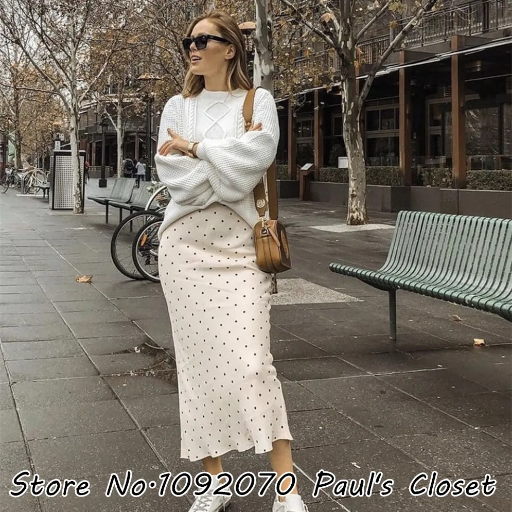 Женская шелковая юбка миди в горошек 100% | одежда