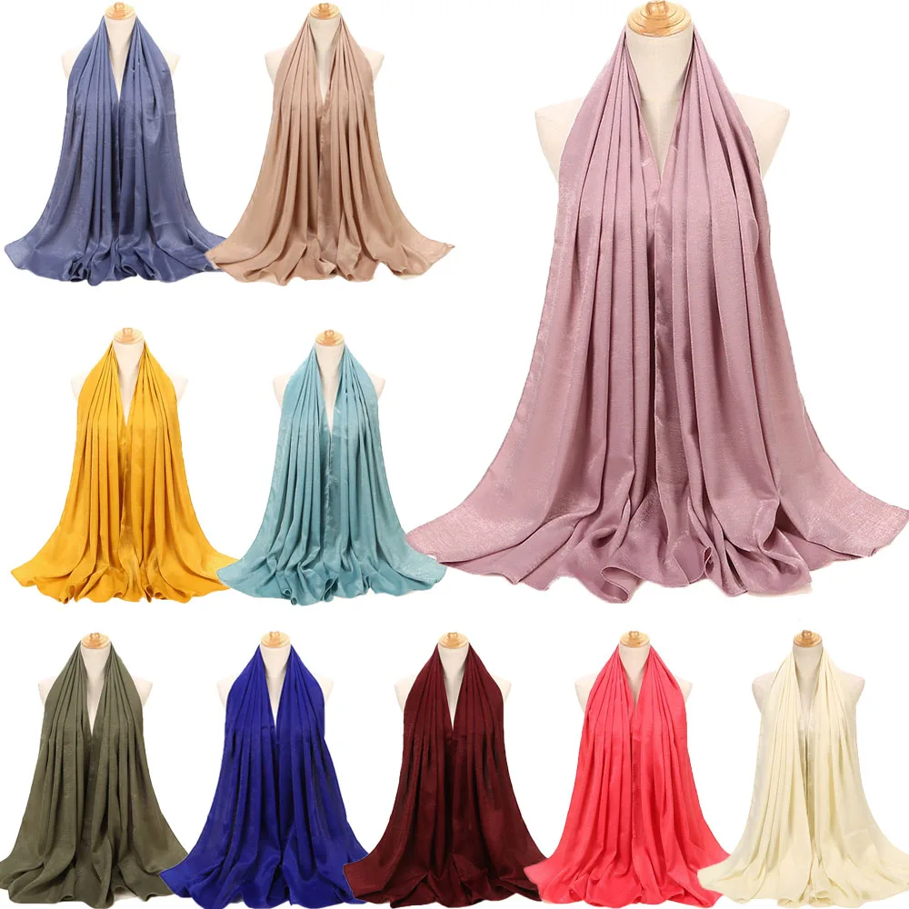 

2022 Luxury Women Fashion Scarf Plain Solid Imitation Silk Shawls Scarves Summer Lady Bandanas Pashmina Foulard Hijab 175*75Cm