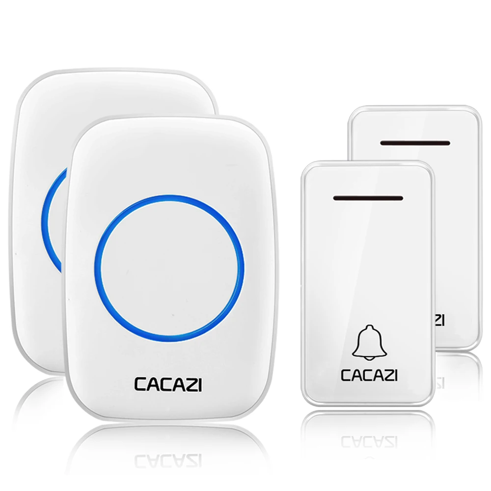 2 button 2 receiver CACAZI автономный беспроводной дверной звонок Водонепроницаемый без батареи США ЕС Великобритания AU штекер вызова дверной звонок 1 2 кнопки 1 2 приемника - Цвет: 2 button 2 receiver