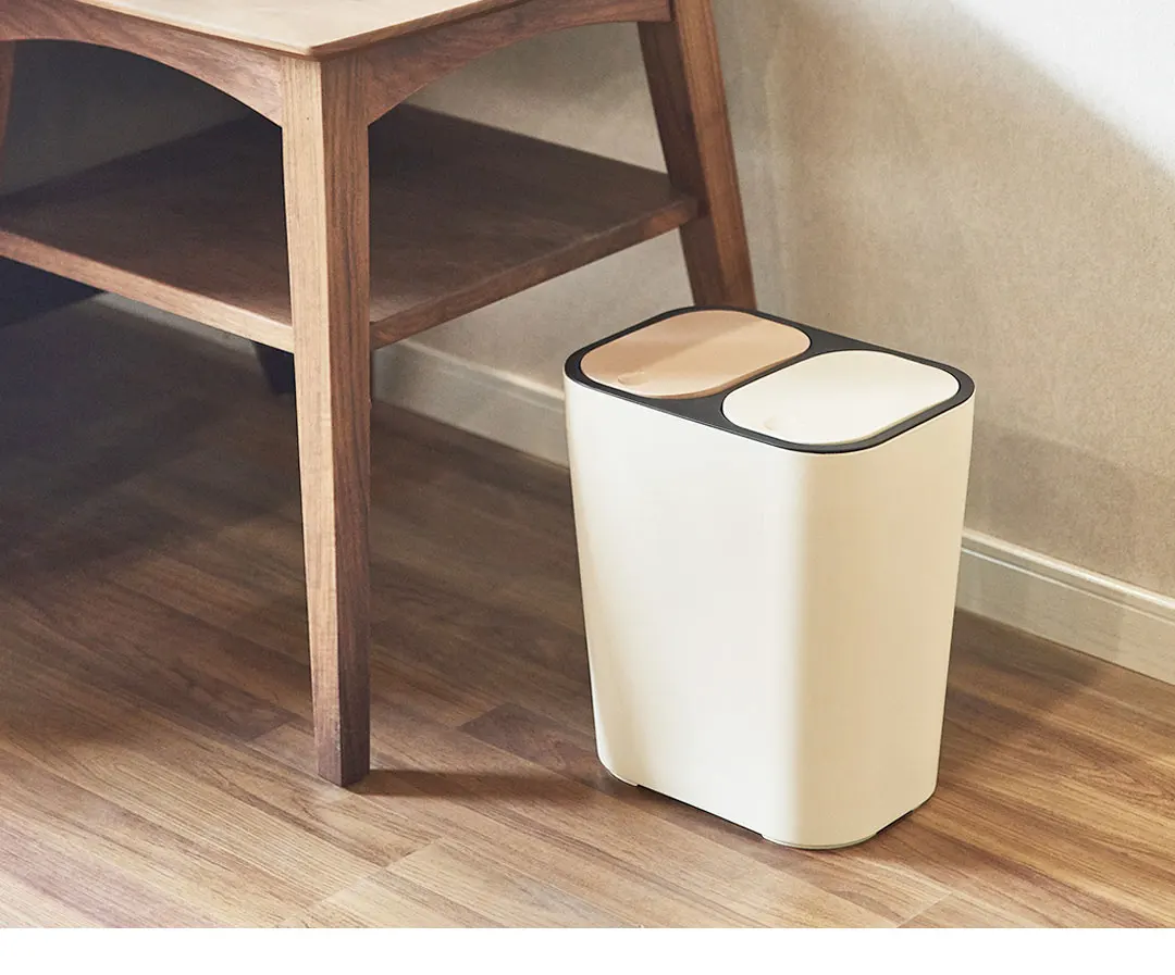 Новая Xiaomi Mijia Youpin двойная крышка сортировочная корзина бежевая сухая и влажная разделительная, пуш-открытая крышка двойная крышка дизайн