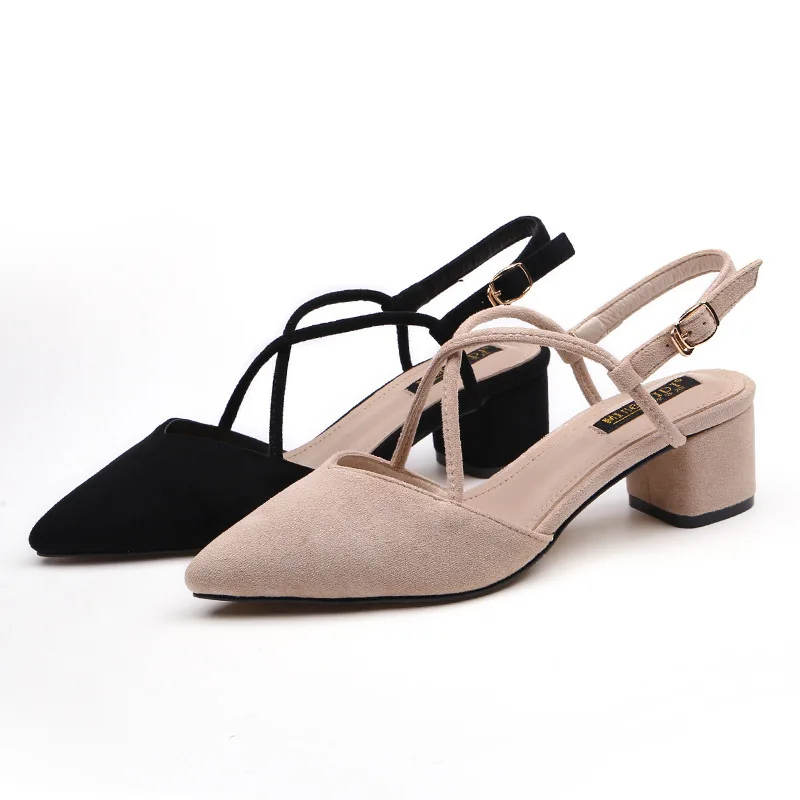 

Shoes Woman 2023 Summer Sandals Women Square High Heels Pumps Female Sandals Hight Heels Shoes Ladies Flock Point Toe Sandals