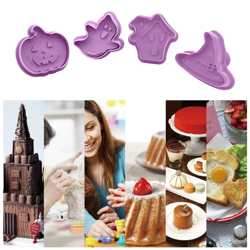 Штамп для печенья 3D пластиковый нажимной Рождественский форма выпечки 4 шт. | Дом