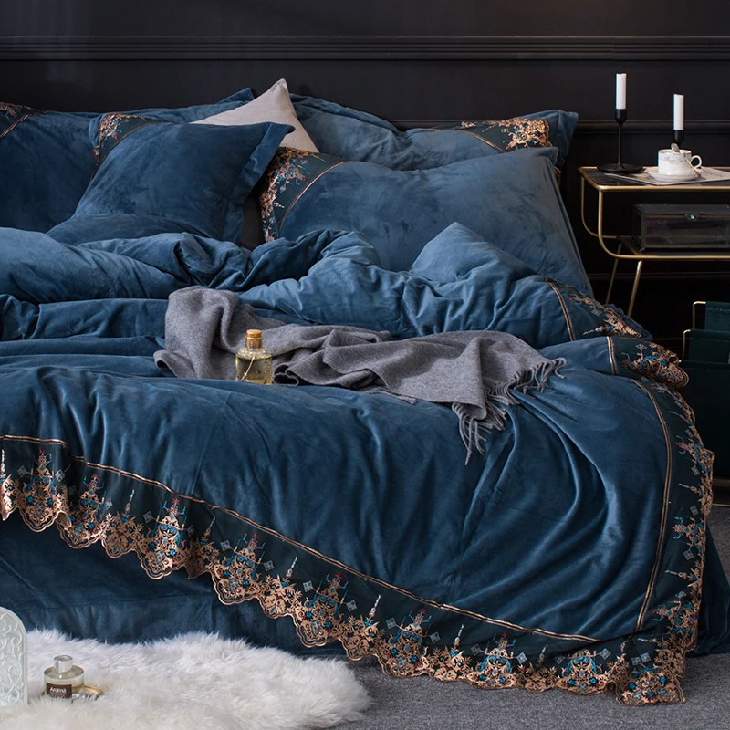 Кровать юбка кристалл бархат 4 шт коралловый покрывало утолщенная фланелевая