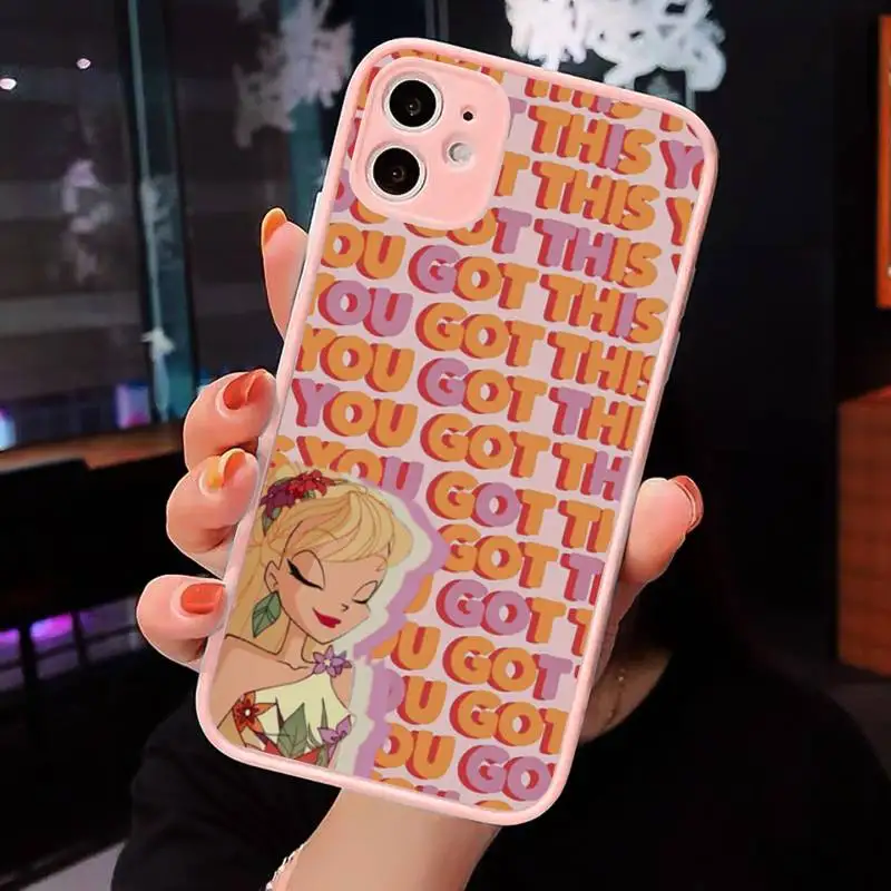 

cover winx Phone Case For iPhone 12 11 Mini Pro XR XS Max 7 8 Plus X Matte transparent Pink Back Cover