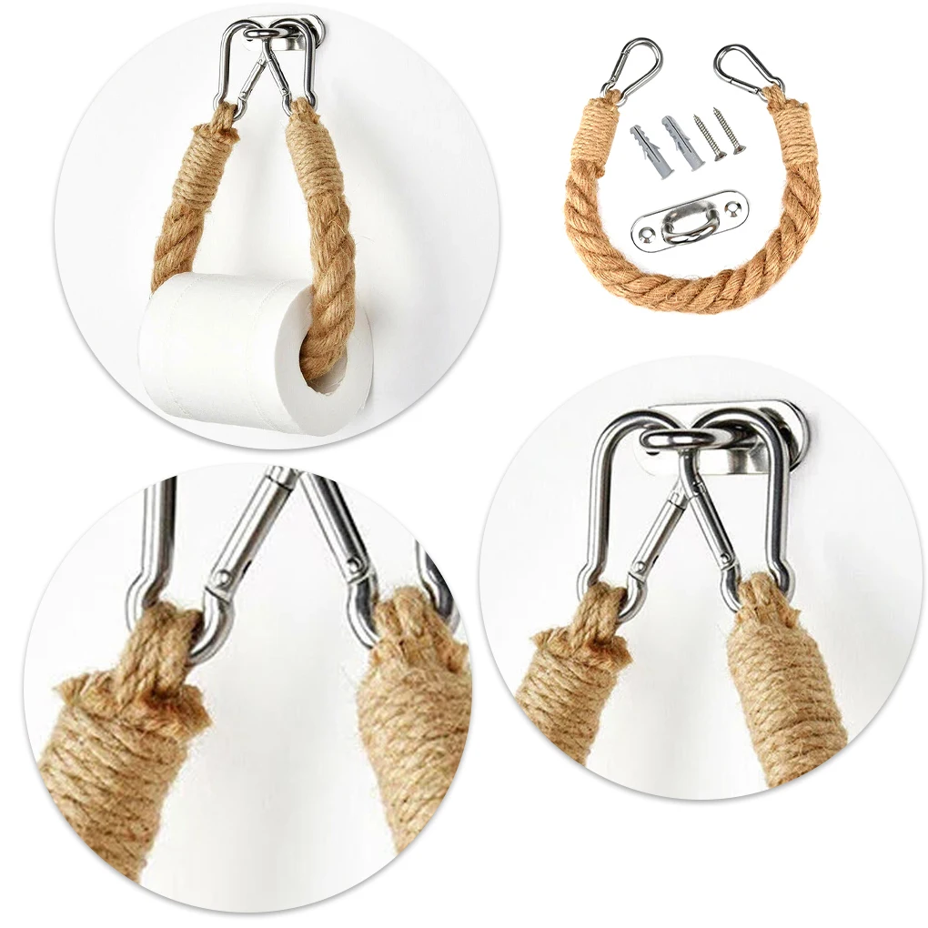 

Toilet Paper Holder Bathroom Paper Tissue Hemp Rope Lavatory Wall Mounted Holder