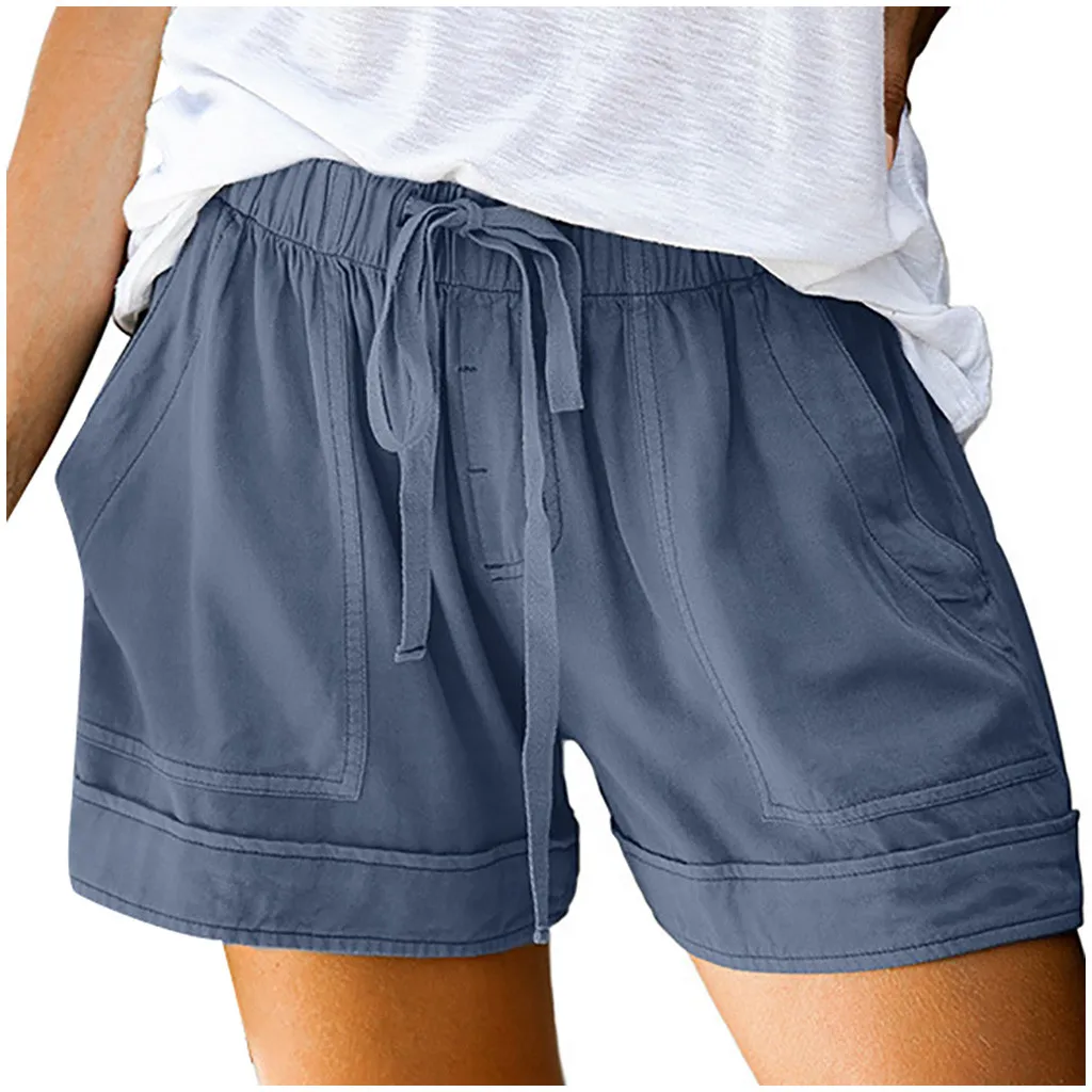 

2021 Women shorts Comfy Drawstring Splice Casual Elastic Waist Pocketed Loose short feminino шорты женские pantalon corto mujer