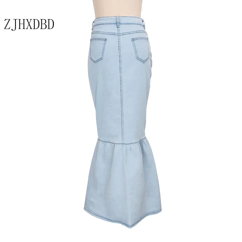 2021 женская синяя джинсовая Макси юбка на пуговицах Женская Осенняя с карманами и