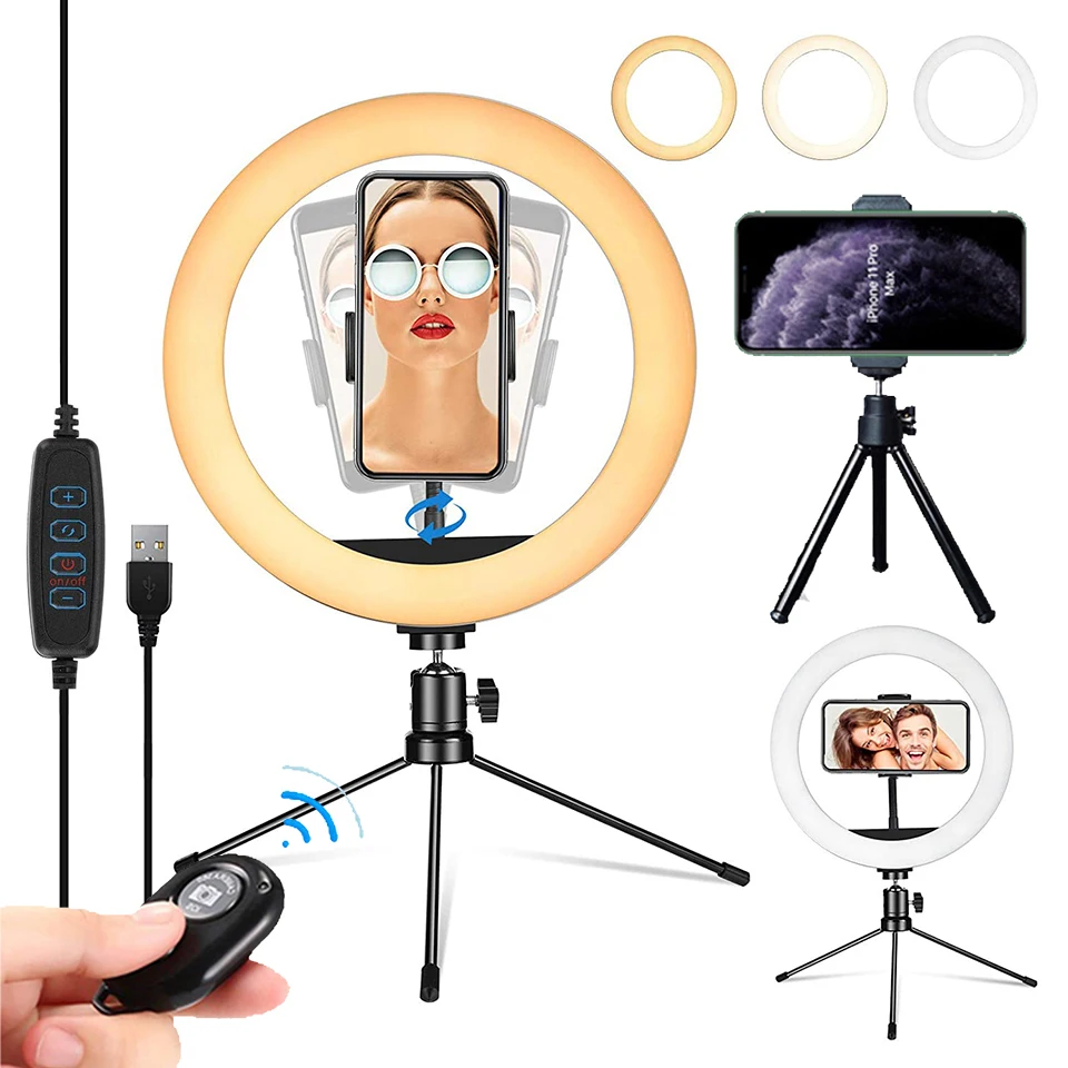 

Circle Light 10" Fill Ring Lamp Selfie Photography Ringlight LED Dimmable Tripod Stand Phone Holder Makeup Live YouTube