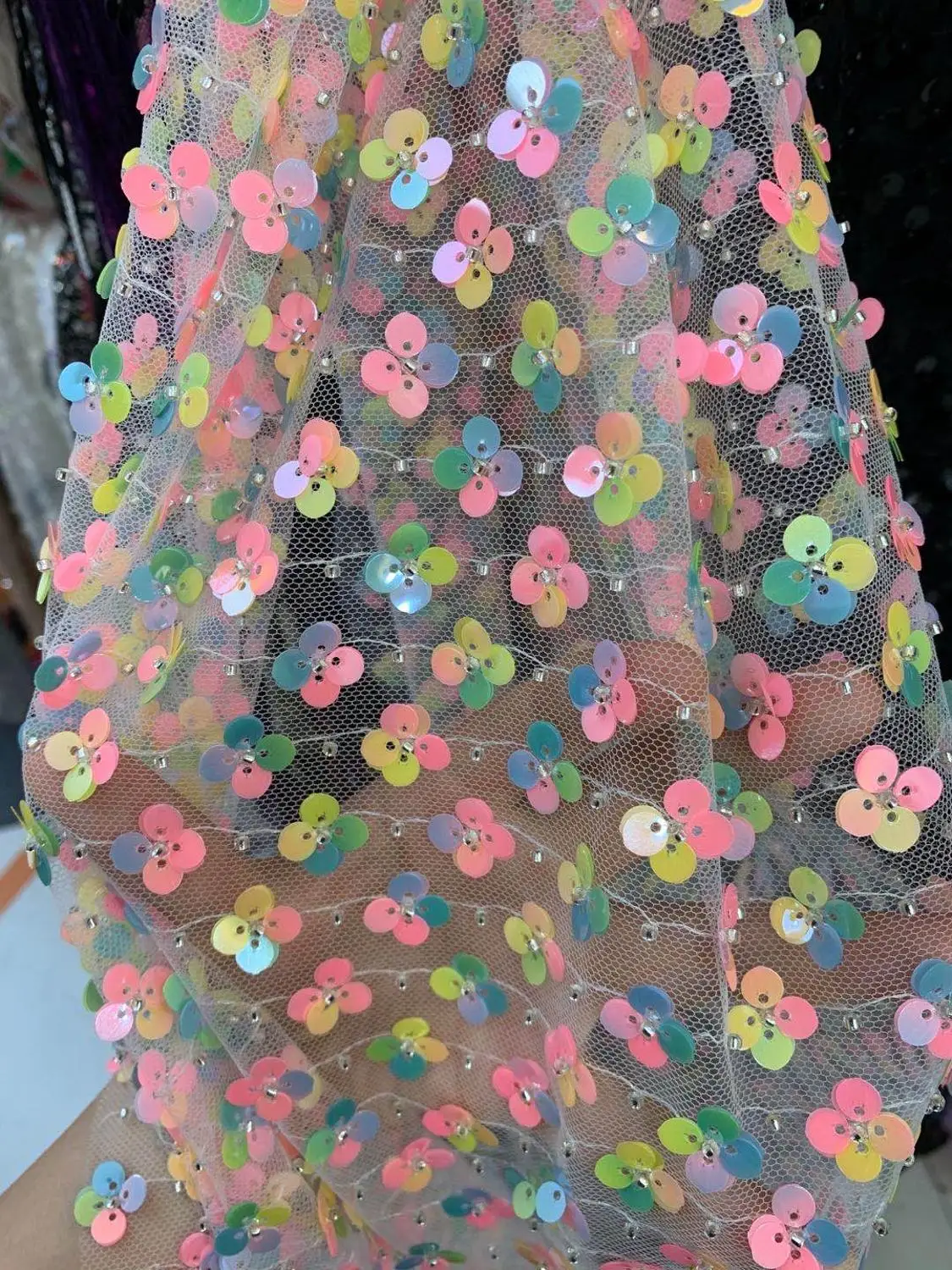 

В наличии 5 ярдов/сумка, цветная вышивка, круглые Блестки, модная новая ткань для свадебного платья, дизайн ST72 #