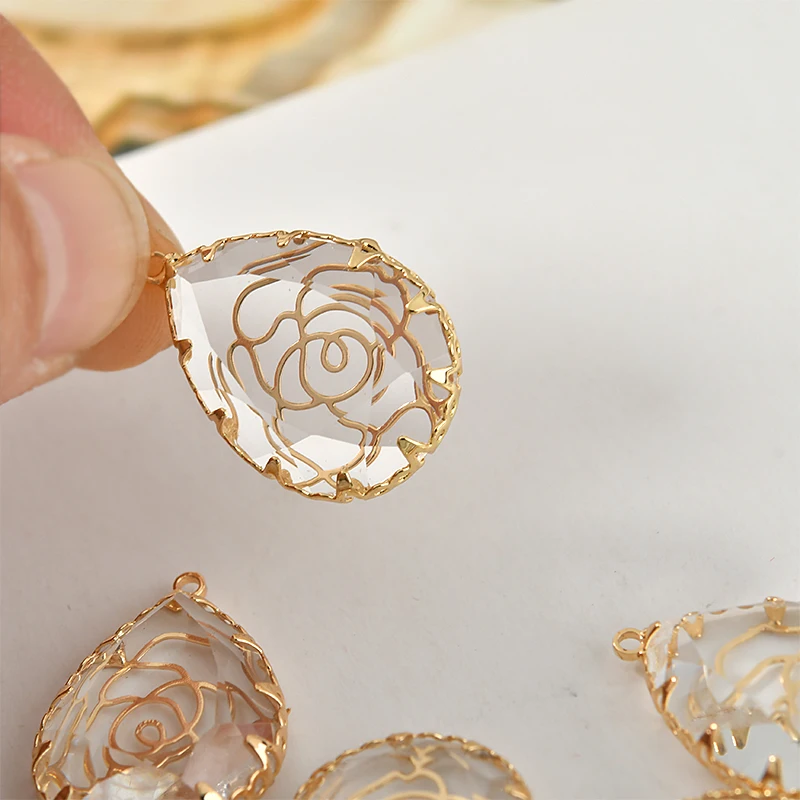 Прозрачный кристалл роза Кружева медный ободок падение кулон DIY серьги ожерелье